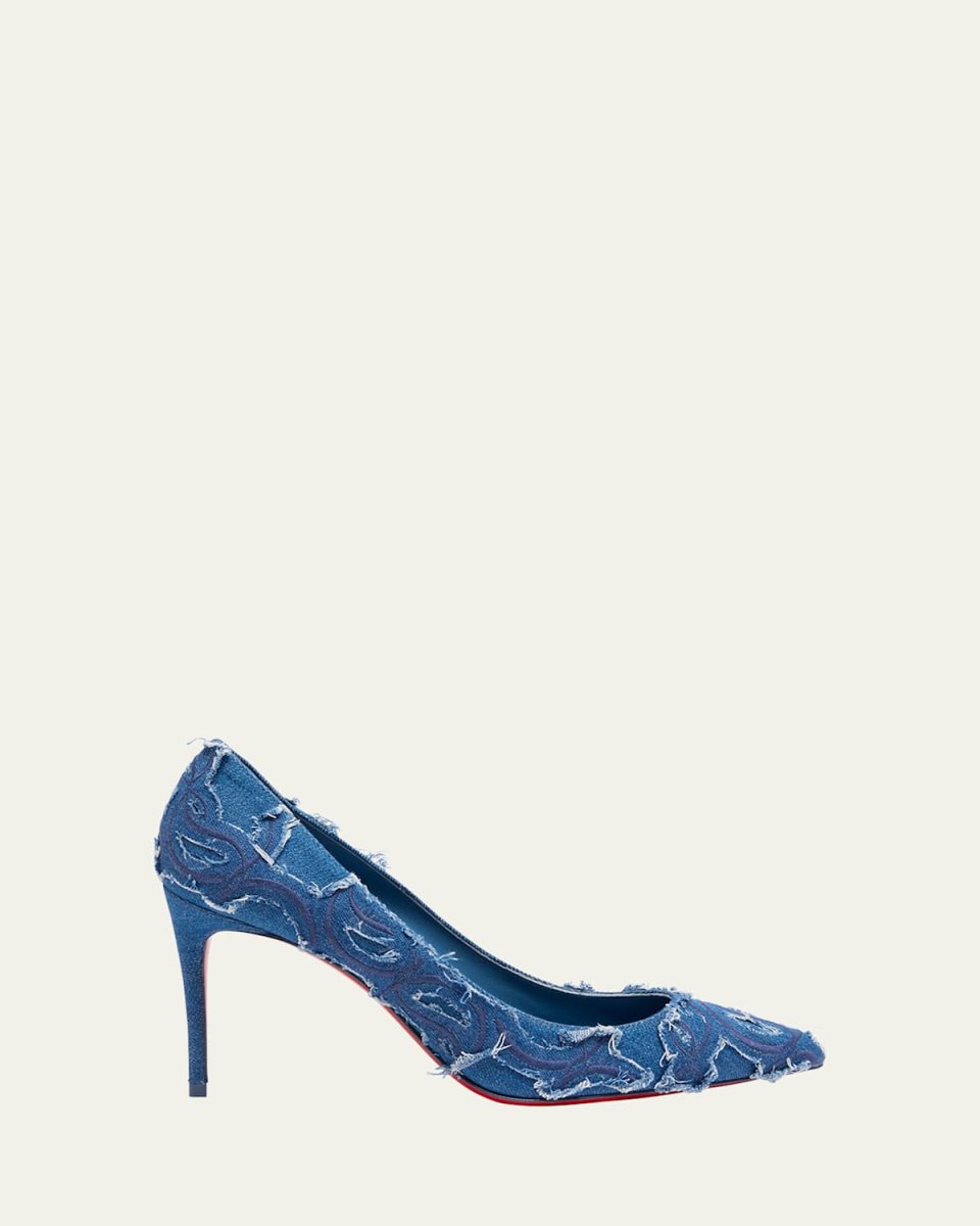 Kate Distressed Denim Red Sole Pumps